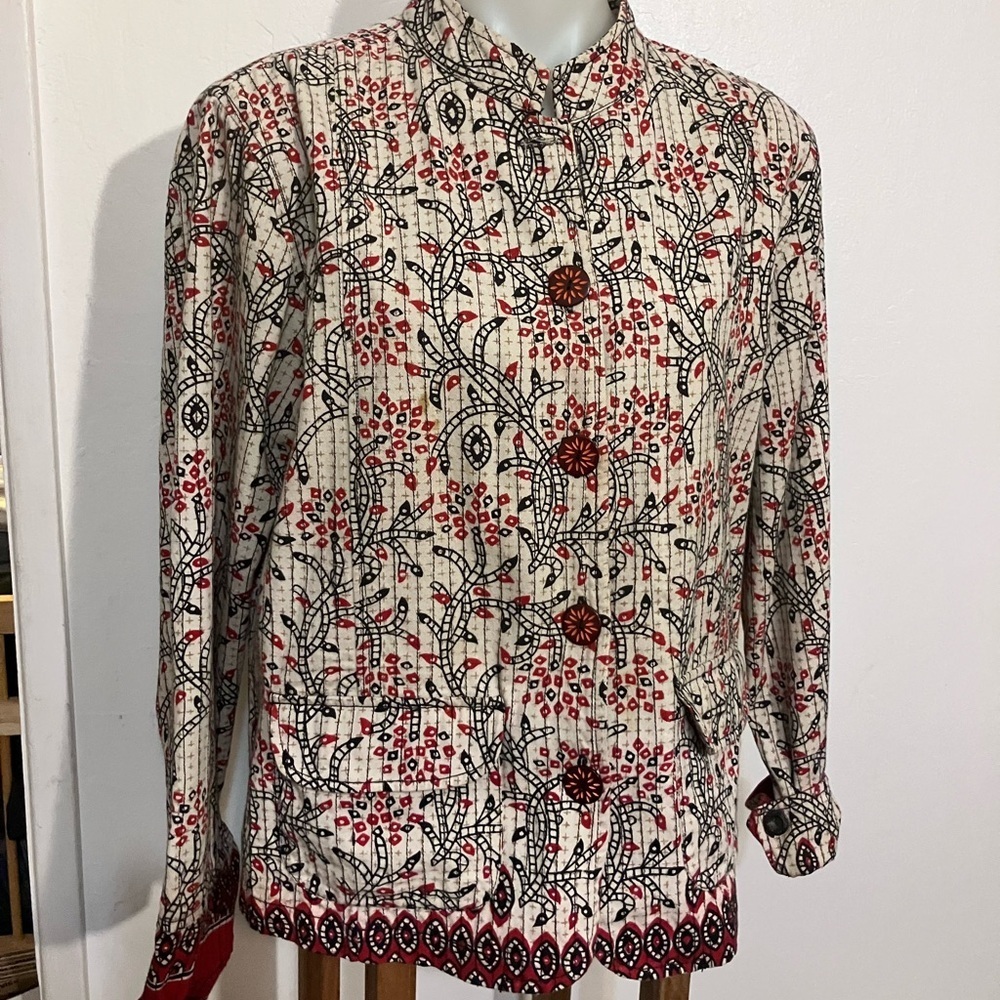 Kantha quilt handmade jacket with kitschy buttons batik fabric artsy original